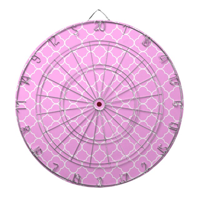 Pink And White Quatrefoil Pattern Dartboard (Front)