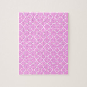 Pink And White Quatrefoil Pattern Jigsaw Puzzle