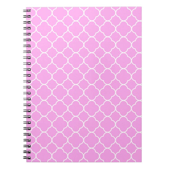 Pink And White Quatrefoil Pattern Notebook (Front)