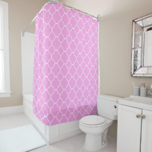 Pink And White Quatrefoil Pattern Shower Curtain