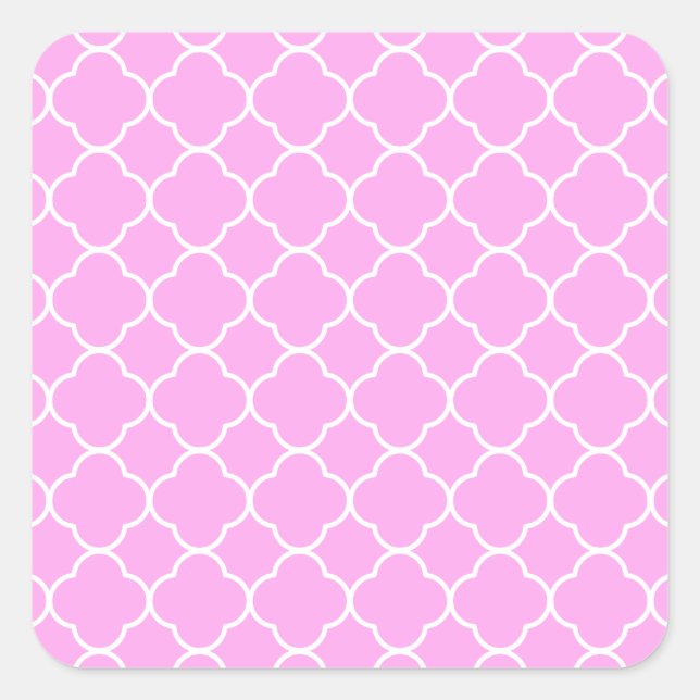 Pink And White Quatrefoil Pattern Square Sticker (Front)