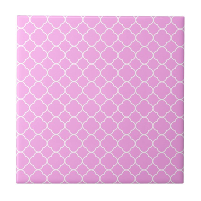 Pink And White Quatrefoil Pattern Tile (Front)