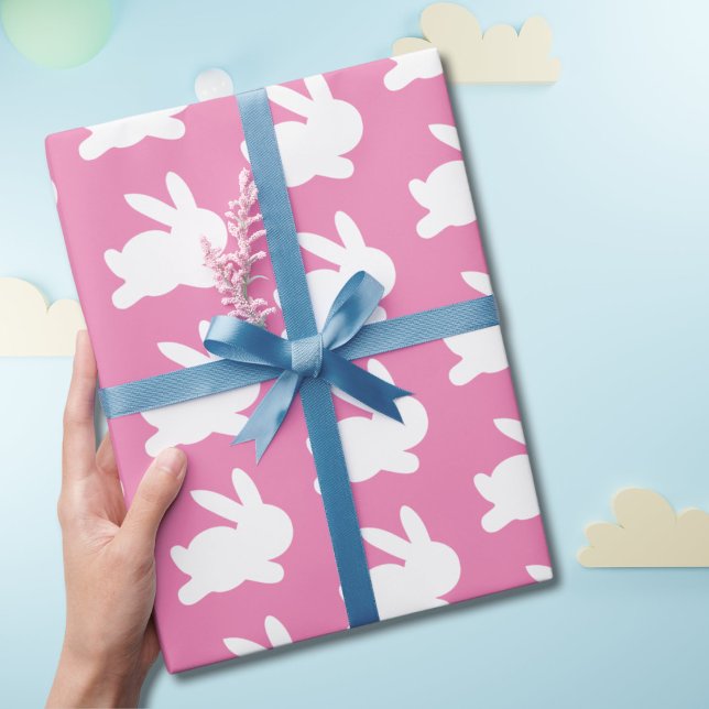 Pink and white rabbit easter gift wrapping paper (Creator Uploaded)