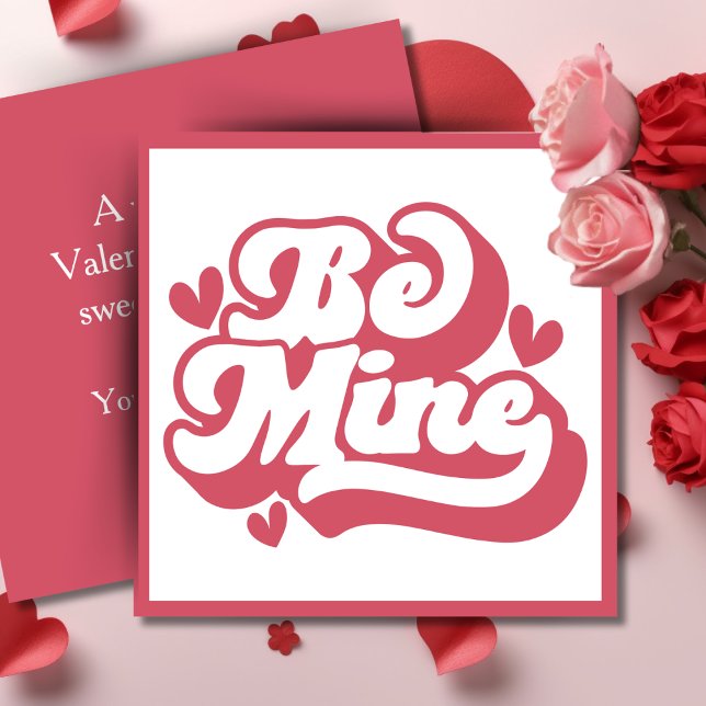 Pink and White Retro Be Mine Custom Valentine's Holiday Card (Pink and White Retro Be Mine Custom Valentine's Holiday Card. Add your name and a special message!)
