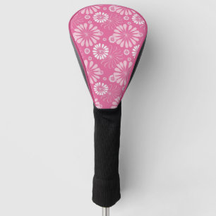 Pink and White Retro Floral Print Golf Head Cover