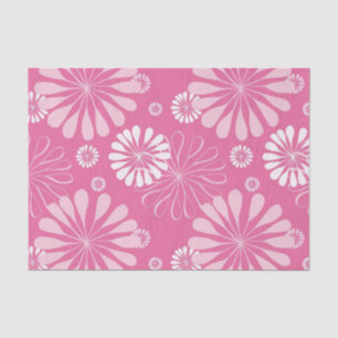Pink and White Retro Floral Print Tissue Paper
