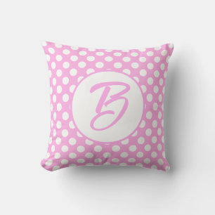 Pink and white retro polka dots, monogrammed    cushion