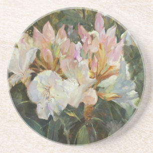 Pink and White Rhododendrons Deep Green Foliage Coaster