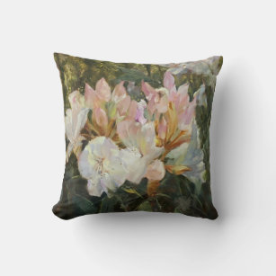 Pink and White Rhododendrons Deep Green Foliage Cushion