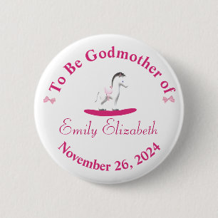 Pink and White Rocking Horse  6 Cm Round Badge
