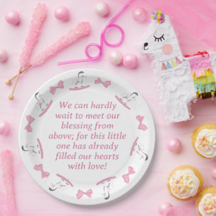 Pink and White Rocking Horse Baby Shower Paper Plate