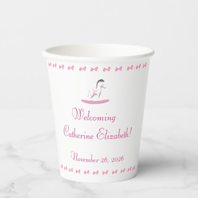 Pink and White Rocking Horse Paper Cups (Front)