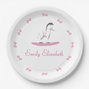 Pink and White Rocking Horse Paper Plate