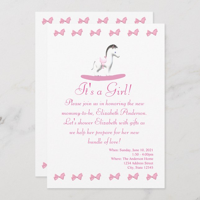 Pink and White Rocking Horse Shower Invitation (Creator Uploaded)