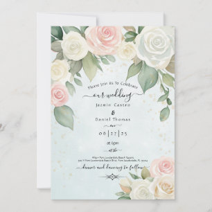 Pink and White Rose Dusky Blooms Invitation