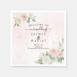 Pink and White Rose Dusky Blooms Pink Background Napkin