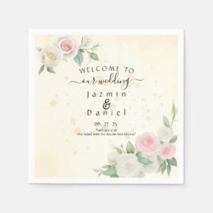 Pink and White Rose Dusky Blooms Program Fans Napkin