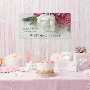 Pink and white roses banner