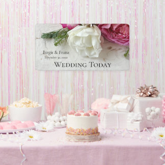 Pink and white roses banner