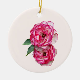 Pink and White Roses Ceramic Ornament