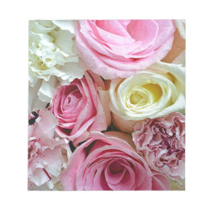 Pink and white roses floral bouquet notepad