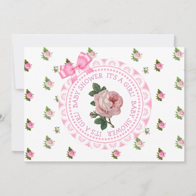 Pink and White Roses Girl's Baby Shower Invitation (Front)