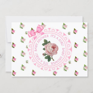 Pink and White Roses Girl's Baby Shower Invitation