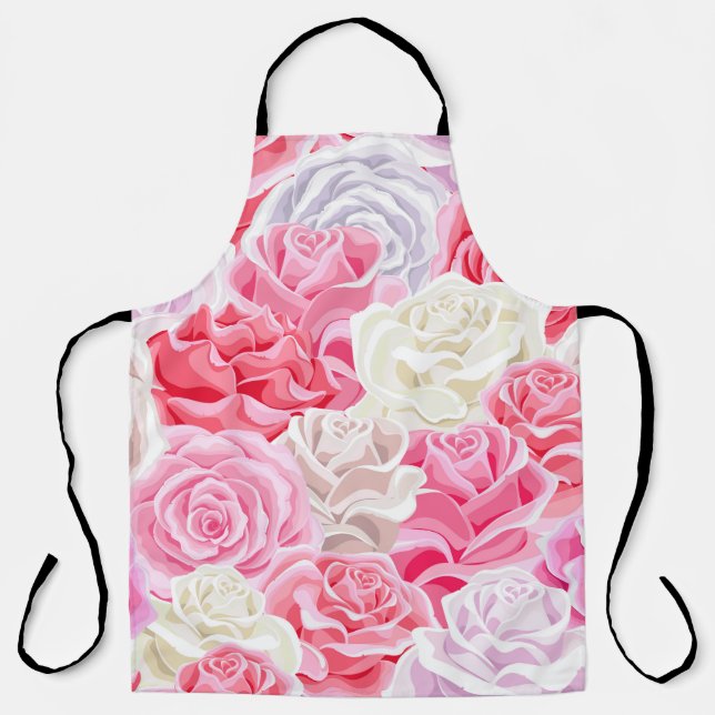 pink and white roses seamless pattern. Flowers tex Apron (Front)