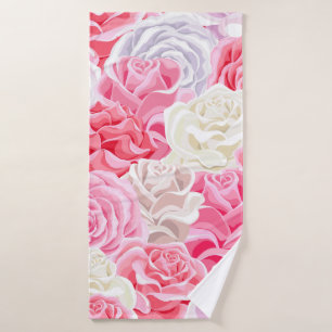 pink and white roses seamless pattern. Flowers tex Bath Towel