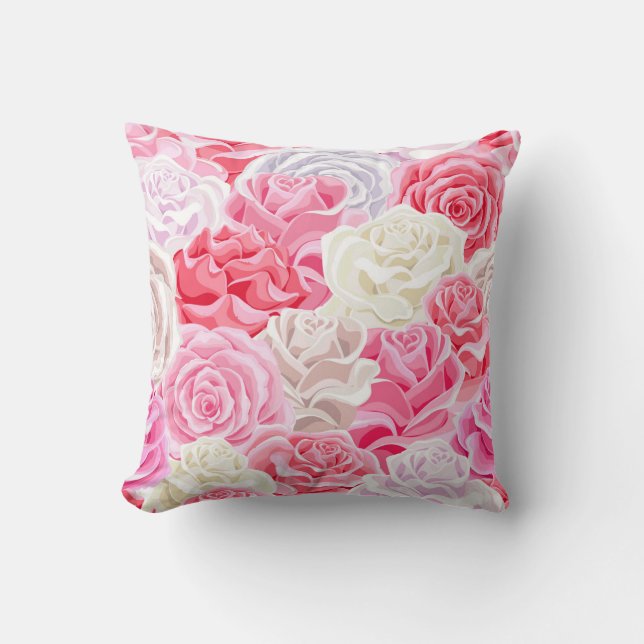 pink and white roses seamless pattern. Flowers tex Cushion (Front)