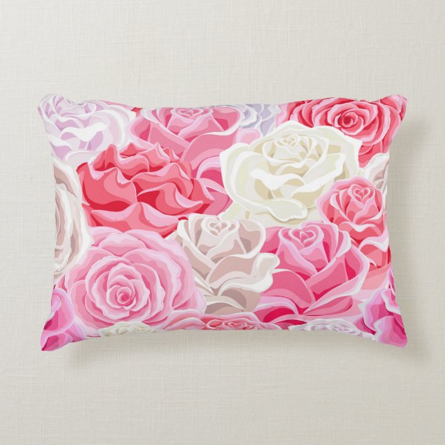 pink and white roses seamless pattern. Flowers tex Decorative Cushion (Front)