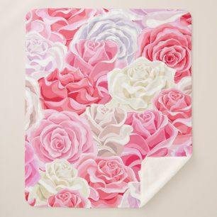 pink and white roses seamless pattern. Flowers tex Sherpa Blanket