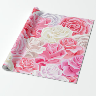 pink and white roses seamless pattern. Flowers tex Wrapping Paper