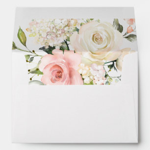 Pink and White Roses White Hydrangeas Greenery Envelope