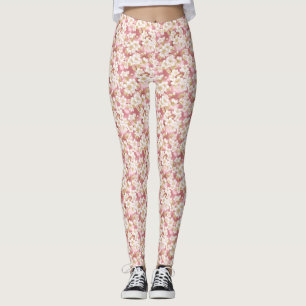 Pink and White Sakura Pattern Leggings