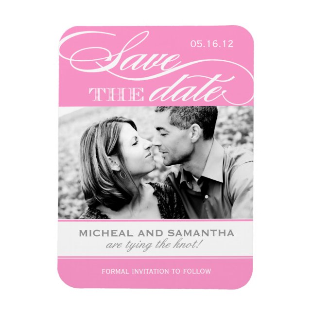 Pink and White Save the Date Magnets (Vertical)