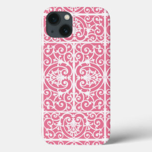 Pink and white scrollwork iPhone 13 case