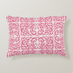 Pink and white scrollwork decorative cushion