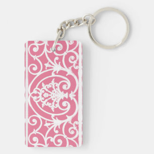 Pink and white scrollwork key ring