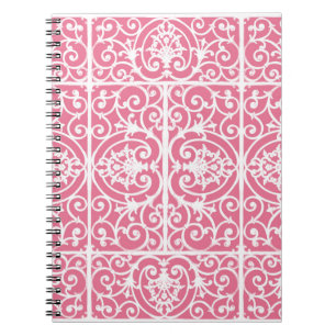 Pink and white scrollwork notebook