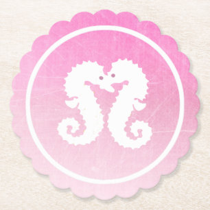 Pink and White Seahorse Wedding Coaster