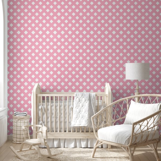 Pink and White Shabby Chic Lattice Pattern Wallpaper (Kids)