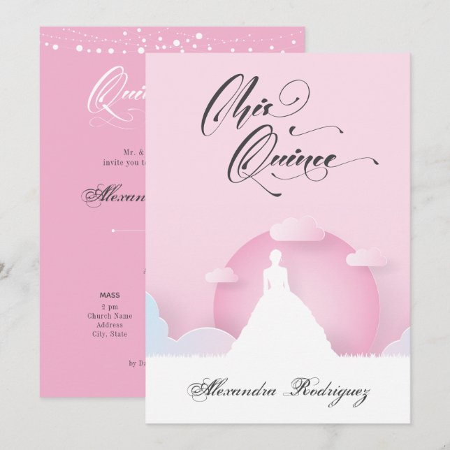 Pink and White Silhouette with Moon Quinceanera (Front/Back)