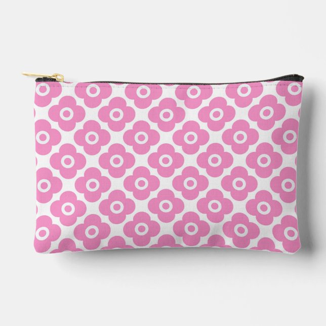 Pink and white simple floral pattern accessory pouch (Front)