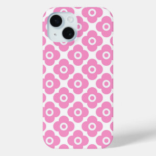 Pink and white simple floral pattern iPhone 15 case