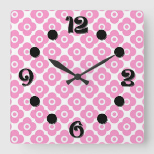 Pink and white simple floral pattern square wall clock
