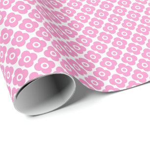 Pink and white simple floral pattern wrapping paper