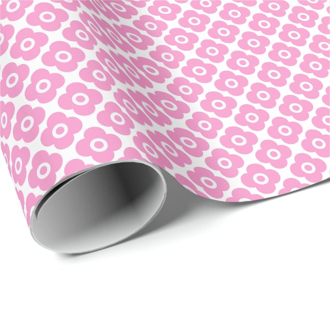 Pink and white simple floral pattern wrapping paper (Roll Corner)