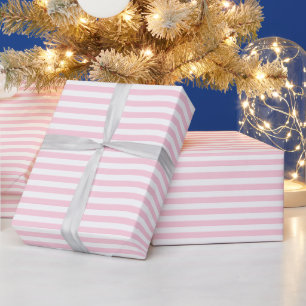 Pink and White Simple Narrow Stripe Pattern Wrapping Paper