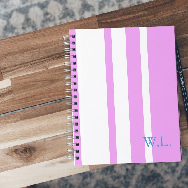 Pink and White Simple Stripes with Monogram Notebook (Creator Uploaded)